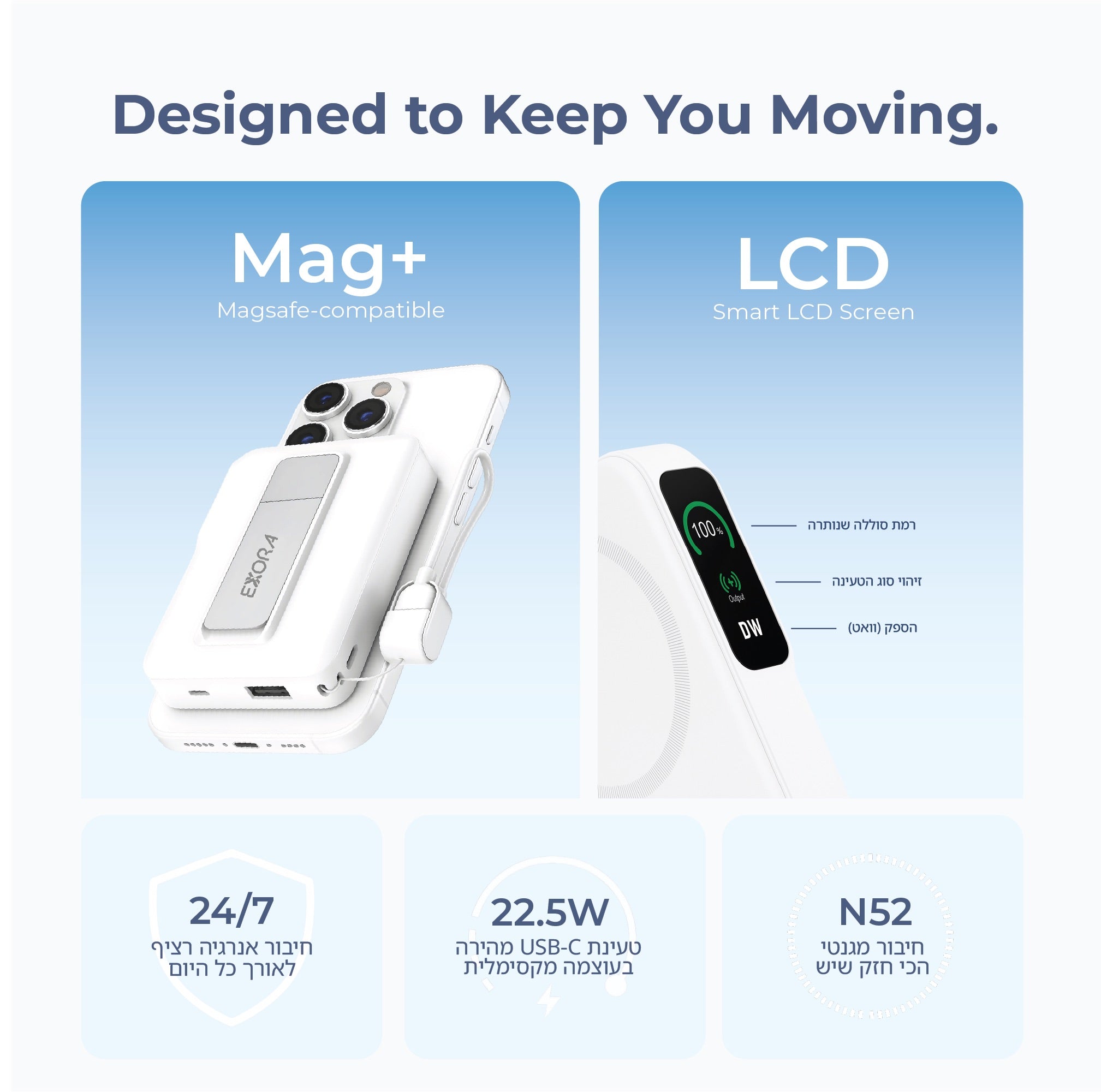 מטען נייד אלגנטי - Exora Mag+ White