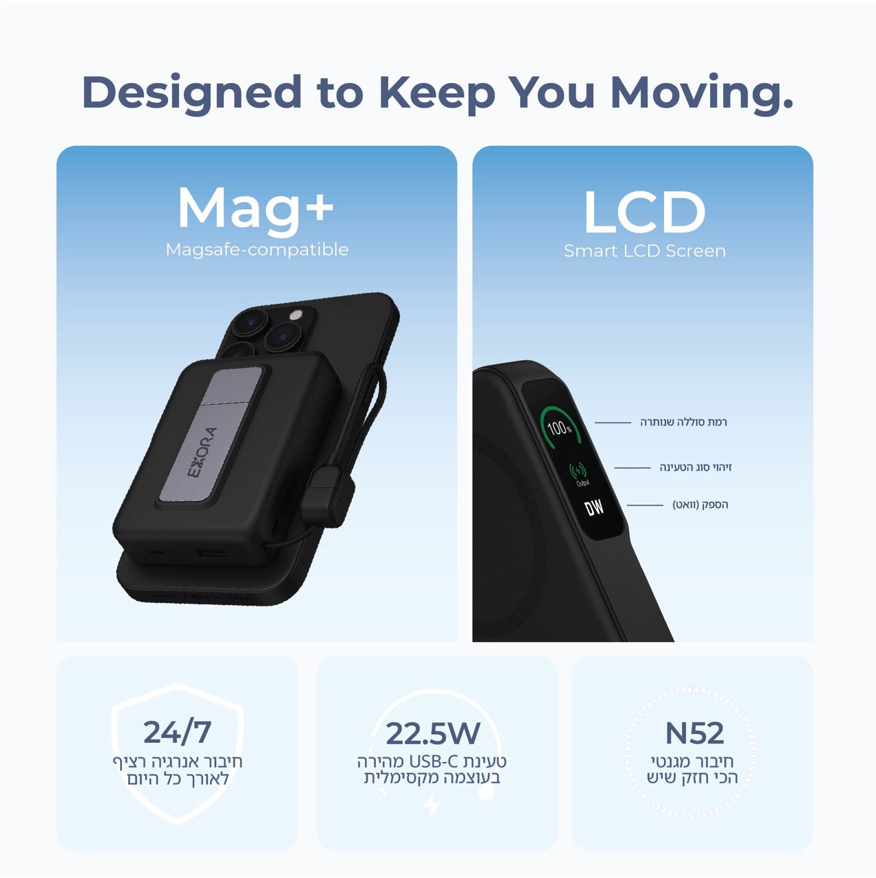 מטען נייד אלגנטי - Exora Mag+ Black