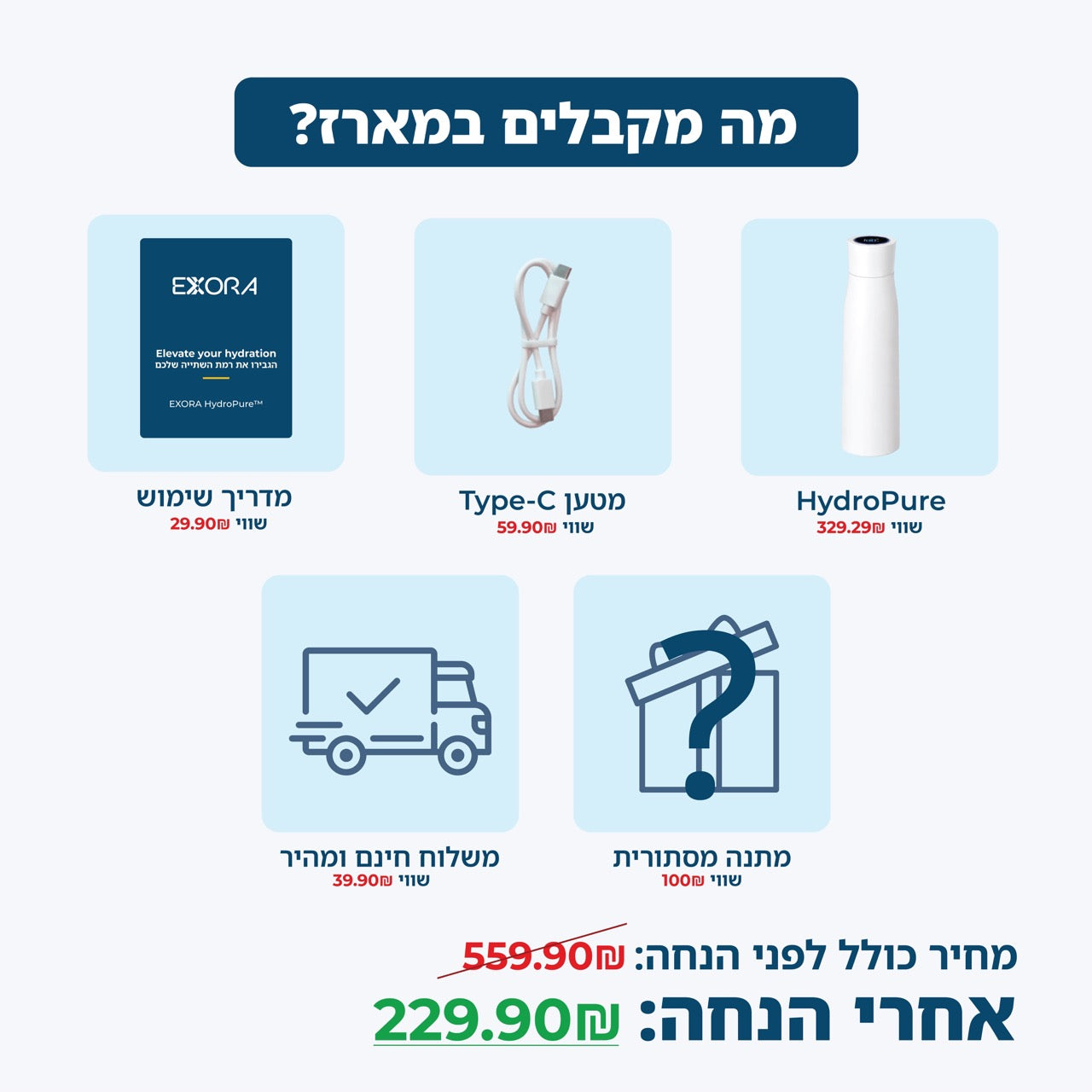 EXORA Bottle HydroPure™ -  בקבוק חכם היגייני ניקוי עצמי